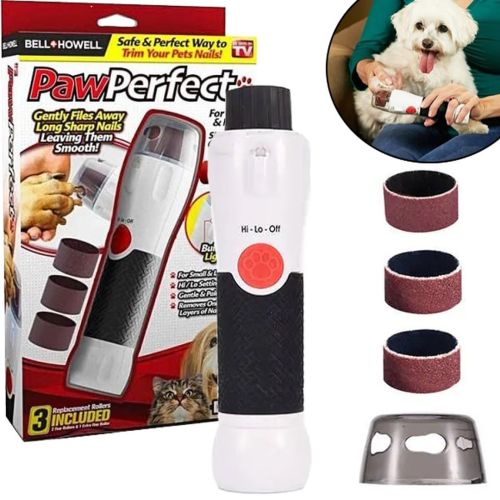 Електричний тример когтерезка для собак і кішок Paw Perfect, Кусачки для кігтів тварин 3 насадки, Когтерез для собак і котів на батарейках Білий