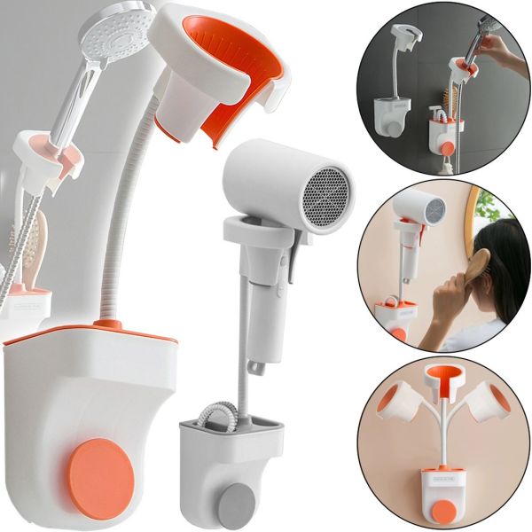 Настенный держатель для фена и душа Hair Dryer Holder Hands Free подвесное вращающиеся крепление органайзер с подставкой для ванных принадлежностей