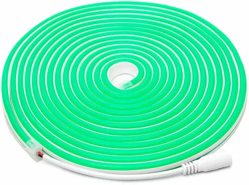 Світлодіодна силіконова стрічка LED NEON Green 0764 5 м з блоком живлення IP65, універсальна неонова гнучка підсвітка 12v-220v 5M в силіконі Зелена