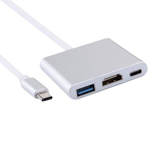 Кабель, адаптер, конвертер Buro Type-C на HDMI, USB 3.0, Type C, 3 в 1 концентратор для пристроїв з Type з портом, Перехідник hub розгалужувач білий