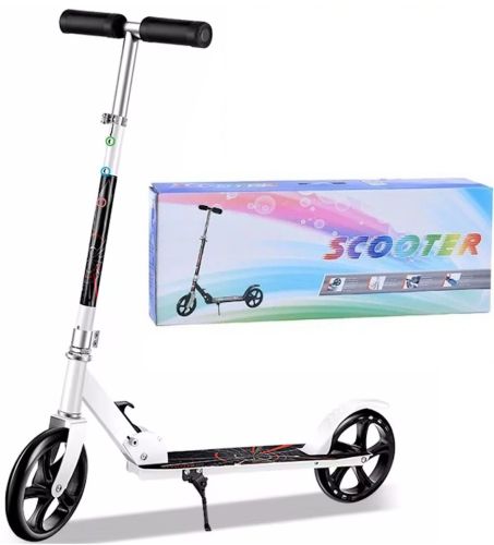 Двоколісний складаний самокат Scooter 888 BT-3 Білий з підніжкою і регулюванням висоти для підлітків 110 кг, Міський прямий самокат колеса 200мм