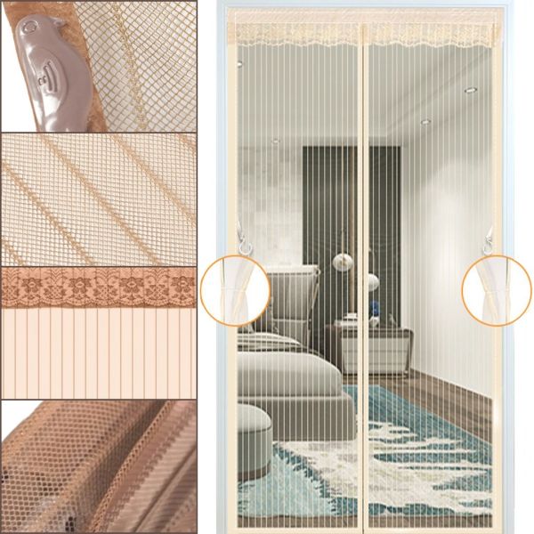Антимоскітна сітка на магнітах Magic Mesh Beige 90Х210 см розсувна магнітна москітна штора від комах комарів, мух на двері Бежева Меджик Меш