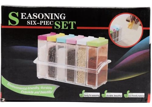 Набір контейнерів для спецій Seasoning Six Piece Set 6 штук набір прозорих ємностей, кухонний органайзер для зберігання сипучих приправ на підставці