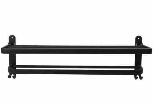 Універсальна настінна полиця тримач Matte S1302 2 яруси для рушників, регульована вішалка органайзер на стіну для сушіння рушники Чорна