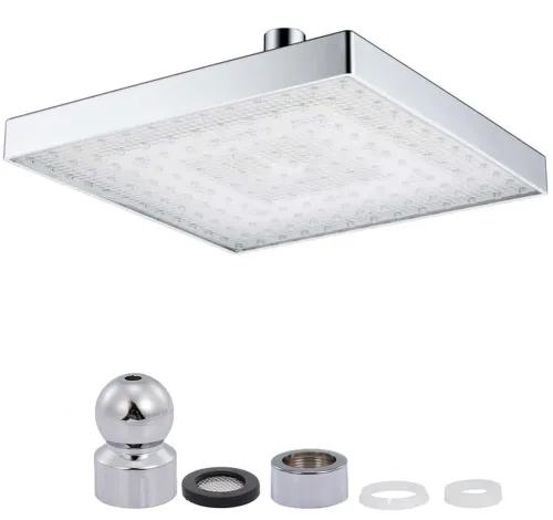 Светодиодная квадратная насадка лейка для верхнего душа Shower head AND XL-902 с LED RGB подсветкой, Душевая насадка-лейка с датчиком температуры