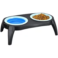 Нековзна подвійна миска Dougez Pet Bowl Set 2 в 1 для їжі і води на складаний підставці для собак і кішок 600мл, годівниця для домашніх тварин