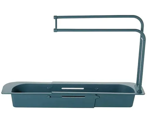 Раздвижная полка органайзер для раковины Sink rack AD-1792 для губки и тряпок, Телескопическая полочка сушилка полотенца на мойку LY-567 Темно-синяя