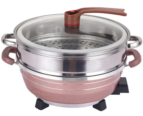 Електрична подвійна каструля скороварка Hoffmans HM-3031 8л 32см, 1500W, Електрокаструля пароварка рисоварка HM3031 від мережі Коричнева