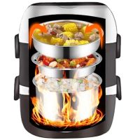 Електричний ланч бокс пароварка Electric lunch heater box 1500мл 3 секції для підігріву і приготування їжі від мережі, судочок рисоварка для їжі