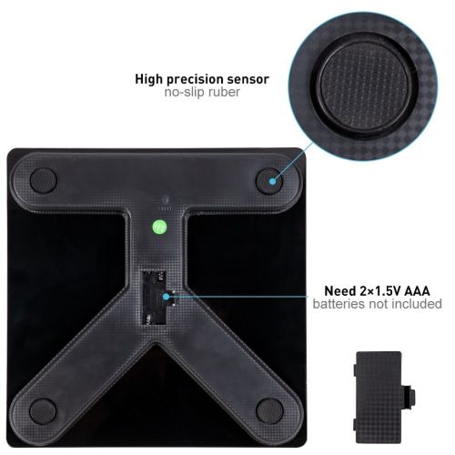 Електронні підлогові фітнес ваги Digital A-8003 Black до 180 кг c Bluetooth і додатком на телефон, чорні розумні смарт ваги з Led дисплеєм