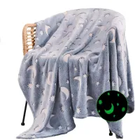 Детский светящийся плед Magic Blanket Серый 150х200 см, Плюш, Луна и звезды, Покрывало светящееся День-Ночь, Микрофибра, Флисовый Люминесцентный