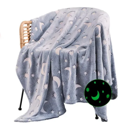 Детский светящийся плед Magic Blanket Серый 150х200 см, Плюш, Луна и звезды, Покрывало светящееся День-Ночь, Микрофибра, Флисовый Люминесцентный