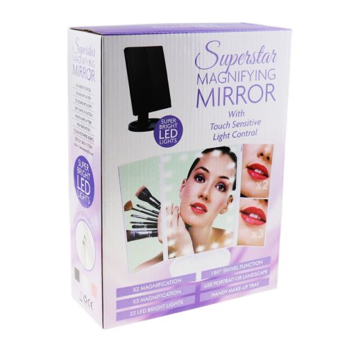 Косметичне потрійне дзеркало з сенсорною кнопкою Superstar Magnifying Mirror JN-817 3 в 1 зі збільшенням, складне дзеркало з LED підсвічуванням Чорне