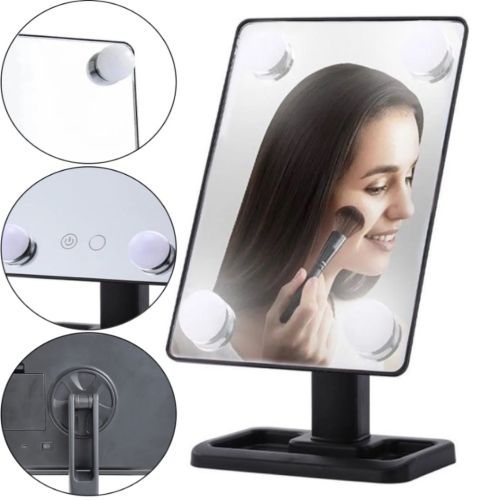Настольное косметическое зеркало Cosmetie mirror 360 Rotation Angel с LED подсветкой для макияжа, Компактное прямоугольное сенсорное зеркало Черное