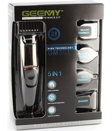 Бездротова машинка для стрижки волосся GEMEI GM-853 5 в 1 професійний акумуляторний тример електробритва з 6 насадками для носа вух Geemy