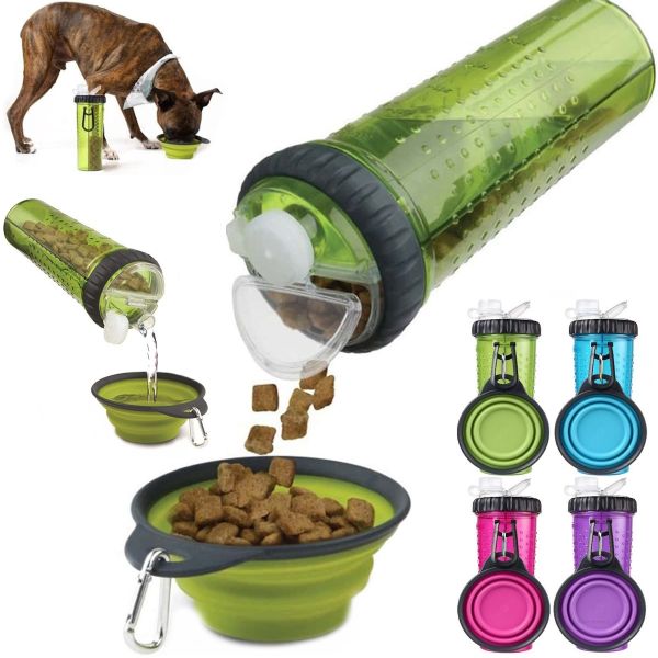 Подвійна пляшка поїлка для води і корму зі складною мискою Pet Drink Bottle 2 в 1 для собак і кішок похідна пляшка для тварин, Миска для прогулянок