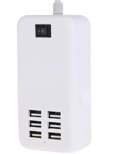 Сетевое зарядное устройство USB Desktop Charger 20W на 6 портов с выключателем, Зарядка адаптер для зарядки телефонов на 6 разъемов от сети Белый