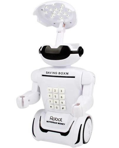 Дитяча електронна скарбничка світильник Robot Piggy Bank 6688-8 з кодовим замком і купюроприймачем, Дитячий сейф Робот з лампою на батарейках Білий