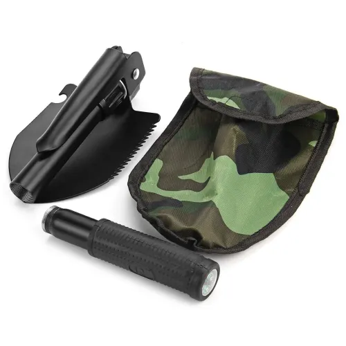 Туристична складна саперна лопата Tramp TR-55, кирка, пила, відкривачка з компасом 5 в 1 зі сталі, Чорна, тактична, автомобільна в чохлі