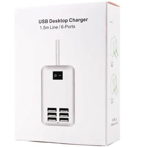 Сетевое зарядное устройство USB Desktop Charger 20W на 6 портов с выключателем, Зарядка адаптер для зарядки телефонов на 6 разъемов от сети Белый