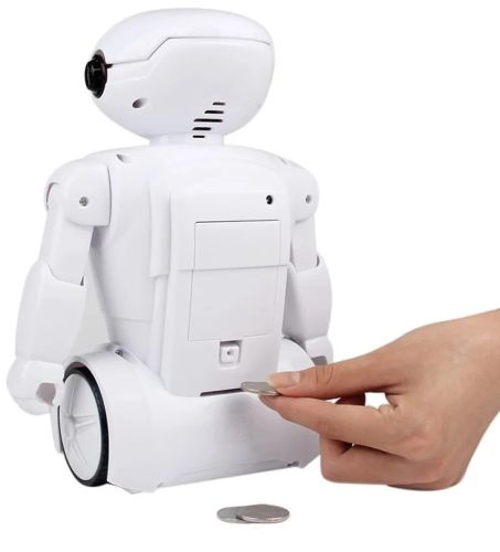 Дитяча електронна скарбничка світильник Robot Piggy Bank 6688-8 з кодовим замком і купюроприймачем, Дитячий сейф Робот з лампою на батарейках Білий