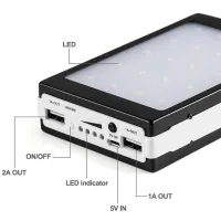 Портативний зарядний Power Bank Solar 90000 mAh C Led ліхтариком УМБ Metal Чорний На сонячній батареї Павербанк, зовнішній акумулятор, PowerBank 