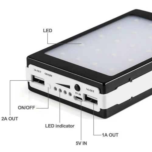 Портативний зарядний Power Bank Solar 90000 mAh C Led ліхтариком УМБ Metal Чорний На сонячній батареї Павербанк, зовнішній акумулятор, PowerBank 