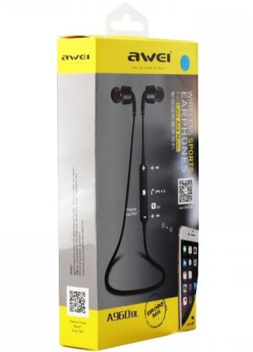 Бездротові Bluetooth 4.0 навушники для телефону з мікрофоном Awei A960bl, Вакуумні блютуз Вкладиші гарнітура для Андроїд і IOS для бігу чорні
