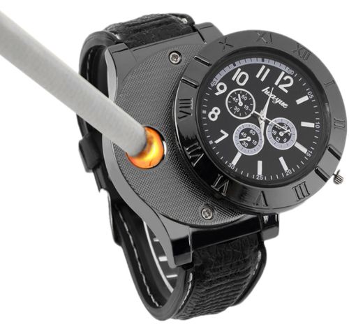 Наручний чоловічий годинник із запальничкою Huayue Watch Lighter Quartz XL-161 кварцові з USB зарядкою і спіральною електрозапальничкою, прикурювачем
