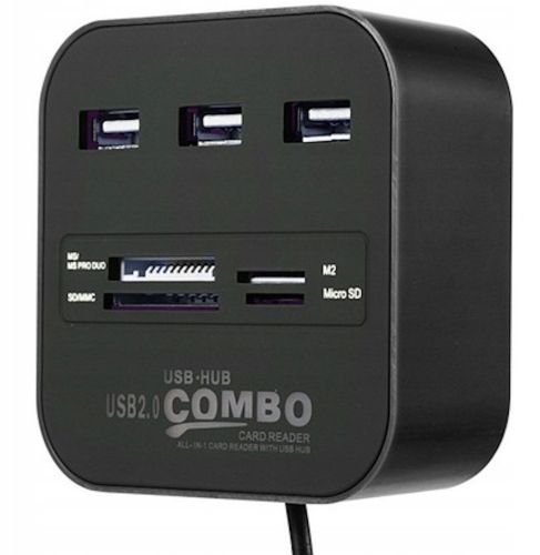 Розгалужувач USB Hub Combo C329 7в1 MicroSD MS M2 MMC, Концентратор хаб картрідер 3 юсб порти до 480 Мбіт/с для комп'ютера і ноутбука Чорний