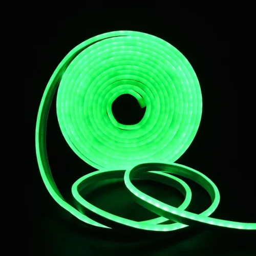 Світлодіодна силіконова стрічка LED NEON Green 0764 5 м з блоком живлення IP65, універсальна неонова гнучка підсвітка 12v-220v 5M в силіконі Зелена