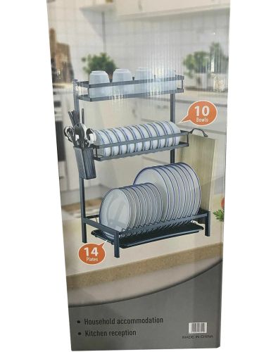 Металева двоярусна сушарка органайзер Kitchen rack double deck MJ-4014 над раковиною, стійка 2 яруси для сушіння і зберігання посуду з піддоном