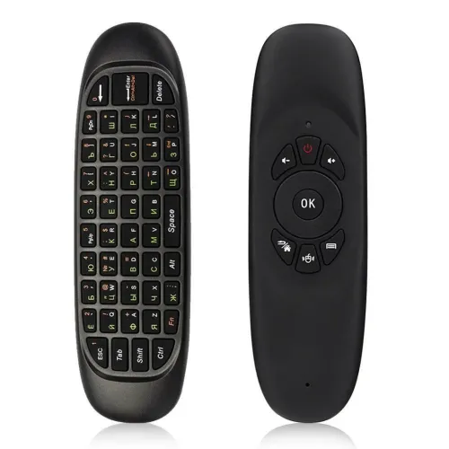 Бездротова аеромишь C120 RuS з клавіатурою Air mouse з гіроскопом, універсальний USB пульт російська розкладка міні клавіатура на батарейках Чорна