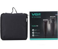 Комплект из двух аккумуляторных машинок VGR V-023 2 в 1 для стрижки волос и бороды, проводная машинка триммер с набором съемных насадок в сумке V023