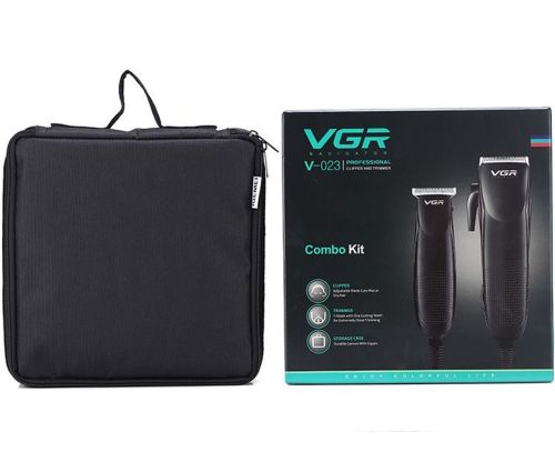 Комплект из двух аккумуляторных машинок VGR V-023 2 в 1 для стрижки волос и бороды, проводная машинка триммер с набором съемных насадок в сумке V023