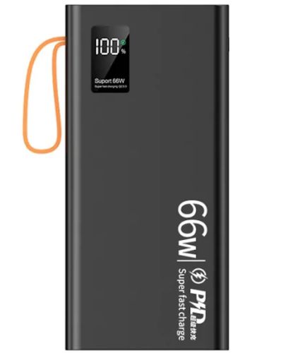 Портативний зарядний пристрій Power Bank YM-644DX 66W 30000 mAh C набором кабелів для зарядки з ліхтариком, зовнішній акумулятор повербанк Чорний