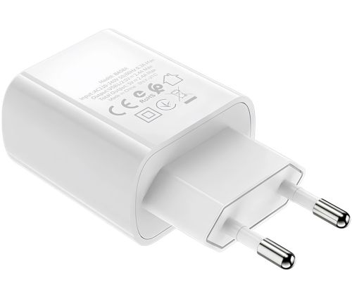 Мережевий зарядний пристрій Borofone BA58A Mighty 2 USB 2.4A 12W адаптер живлення на 2 порти з LED дисплеєм, блок для зарядки телефону 12В Білий