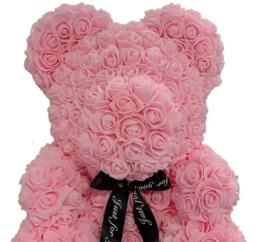 Маленький ведмедик з штучних 3D троянд Teddy Bear de Luxe 25 см Pink, Рожевий ведмідь Тедді