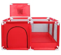 Дитячий складаний манеж IMBABY LJ-200819 з кільцем для баскетболу і м'ячиками для дітей, Сухий ігровий басейн з кульками і парканом для малюків