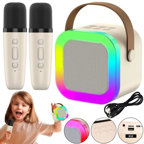 Дитячий бездротовий караоке Speaker K12 2 мікрофони Bluetooth світлодіодна портативна колонка з RGB підсвічуванням на акумуляторі USB AUX LY-736