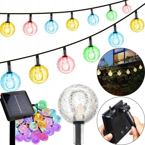 Уличная садовая гирлянда лампочки RGB Crystal Balls Lights 6 метров 20 LED фонариков на солнечной батарее, Водонепроницаемые фонарики Solar для сада