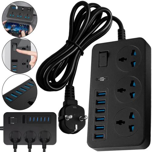 Мережевий фільтр Power Socket AR-CP02 3000W на 3 розетки 6 USB 1.8 м електричний подовжувач переноска з вимикачем для підключення приладів до мережі