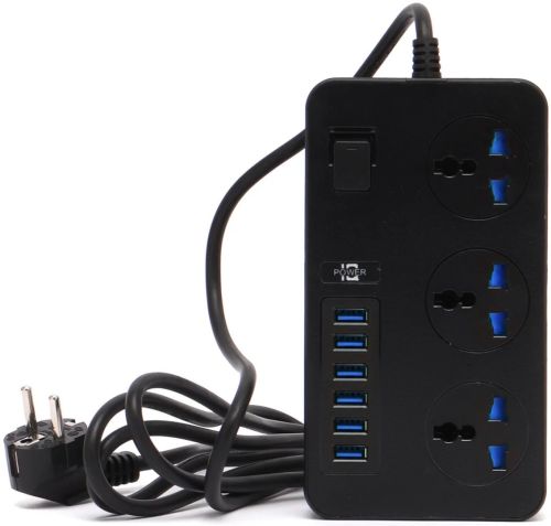 Мережевий фільтр Power Socket AR-CP02 3000W на 3 розетки 6 USB 1.8 м електричний подовжувач переноска з вимикачем для підключення приладів до мережі