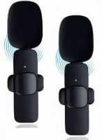 Петличный двойной микрофон K35 с AUX для смартфона с прищепкой на одежду, Петличка 2 микрофона с шумоподавлением для блогера 3,5 мм до 20м Черная