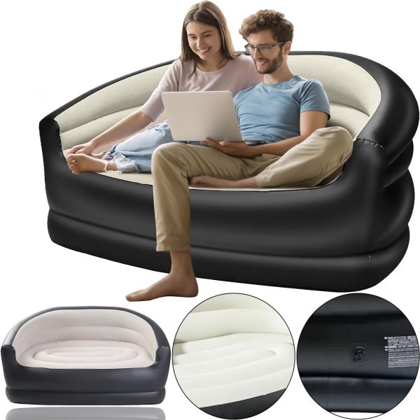 Надувний двомісний диван крісло Avenli 98139 Inflatable Sofa до 200 кг для відпочинку, Флокірований пуф ліжко XL-1134 138х87х71 см для дому