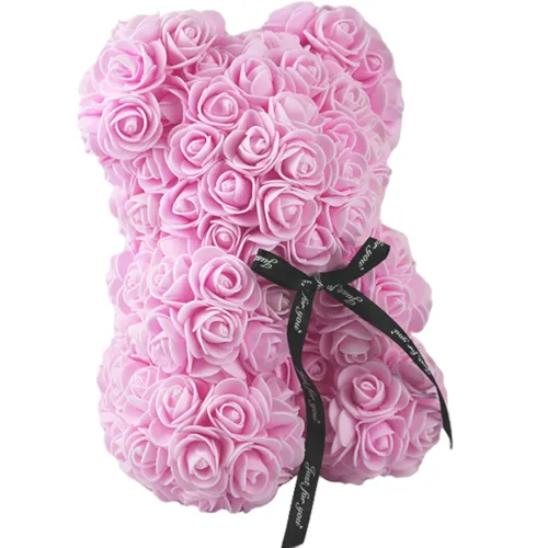 Маленький мишка из искусственных 3D роз Teddy Bear de Luxe 25 см Pink, Светло розовый медведь Тедди