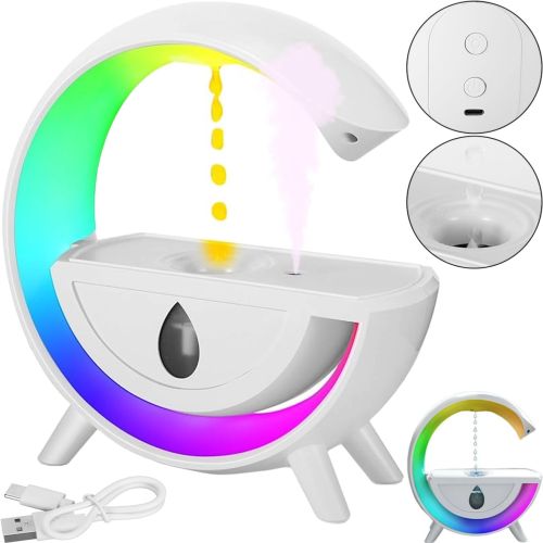 Антигравитационный увлажнитель воздуха ночник Anti-Gravity Humidifier T00K8 с RGB подсветкой, Диффузор 350мл с капельным эффектом от USB Белый