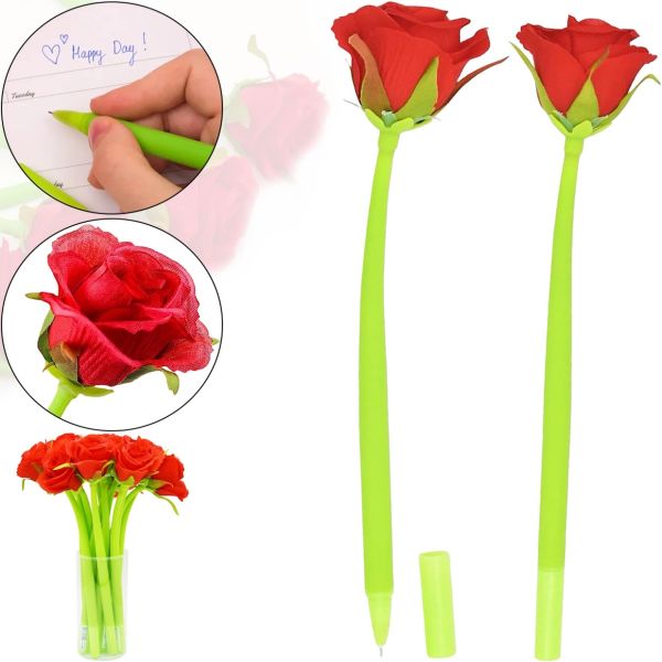 Гелева гнучка ручка у вигляді троянди Pensil Flowers ZF2088 23 см синя паста, Кулькова у вигляді квітки червона троянда товщина лінії 0.5мм для школи, Кулькова у вигляді квітки червона троянда