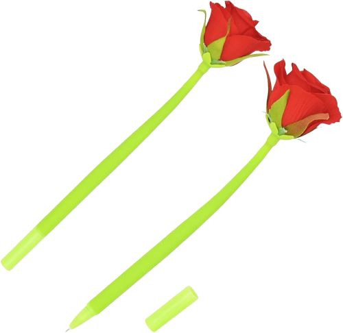 Гелева гнучка ручка у вигляді троянди Pensil Flowers ZF2088 23 см синя паста, Кулькова у вигляді квітки червона троянда товщина лінії 0.5мм для школи, Кулькова у вигляді квітки червона троянда