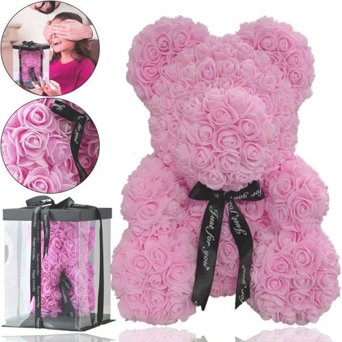 Маленький мишка из искусственных 3D роз Teddy Bear de Luxe 25 см Pink, Светло розовый медведь Тедди